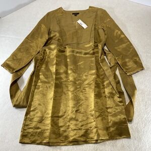 J.Crew Metallic Tie Waist Dress Gold Sheath Long Sleeve XS NWT Holiday Party